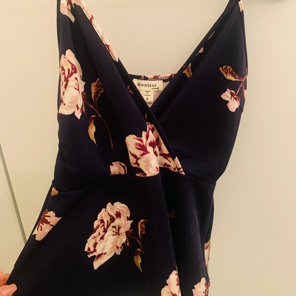 Floral surplice peplum navy blue